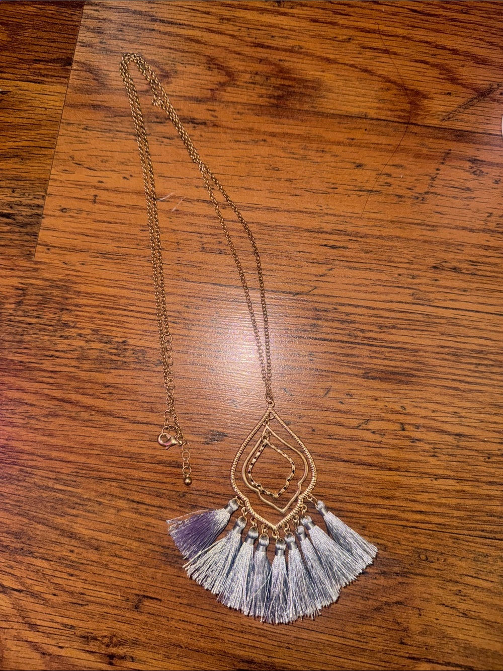 Gold Tassel Pendant Necklace in Lavender - Women Jewelry